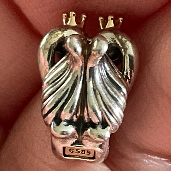 Pandora two tone Swans charm with 14k crowns - Picture 6 of 7